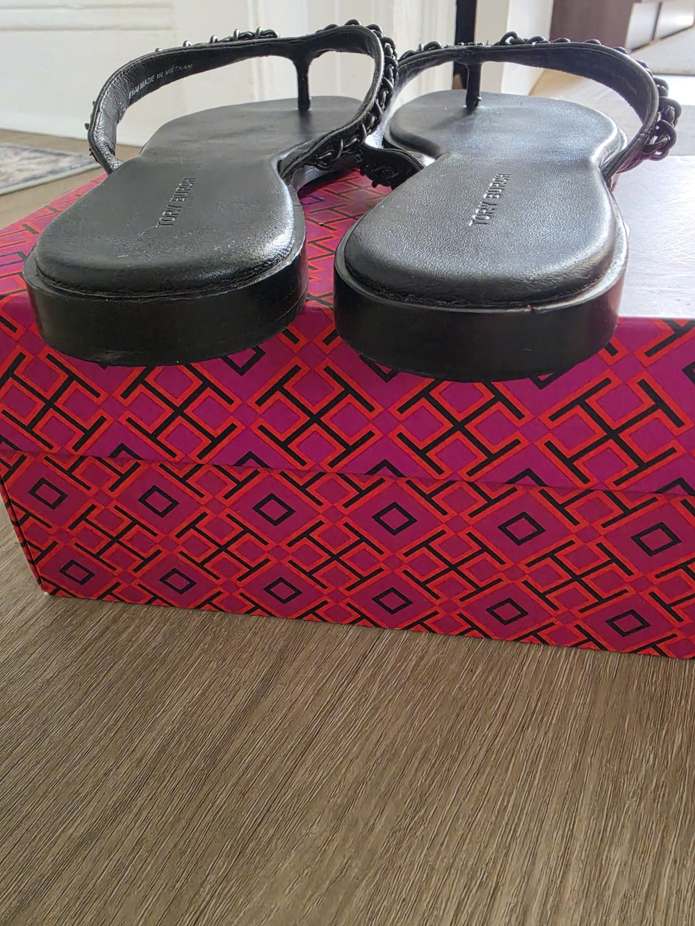Tory Burch Black Braided Leather Flip Flop Sandals - Picture 2 of 9